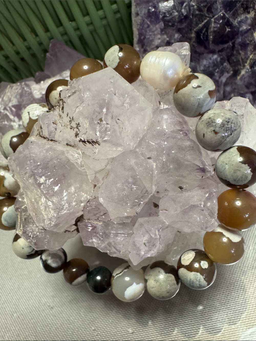 Brown & Cream Jasper Beaded Stretch Bracelet
